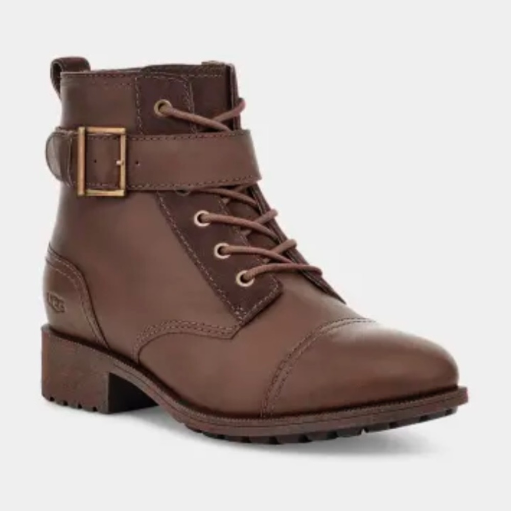 UGG Jaidyn Grizzly Leather Cozy Combat Boots